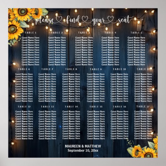 Blauw Hout String Lichten 17 Tafels Trouwstoelen Poster (Voorkant)