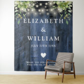 Blauw Hout String Lichten Groen Foto Achtergrond Wandkleed (In situ)