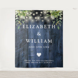 Blauw Hout String Lichten Groen Foto Achtergrond Wandkleed