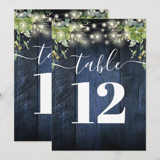 Blauw Hout String Lichten Groen Tafelnummer (Voorkant / Achterkant)