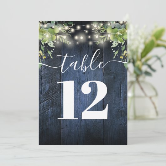 Blauw Hout String Lichten Groen Tafelnummer (Staand voorkant)