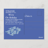  blauw hout, vis, roze koraal briefkaart (Achterkant)