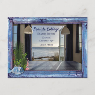 blauw hout, vis, roze koraal briefkaart