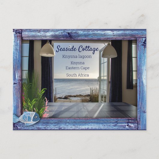  blauw hout, vis, roze koraal briefkaart (Voorkant)