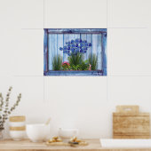  blauw hout, vis, roze koraal poster (Keuken)