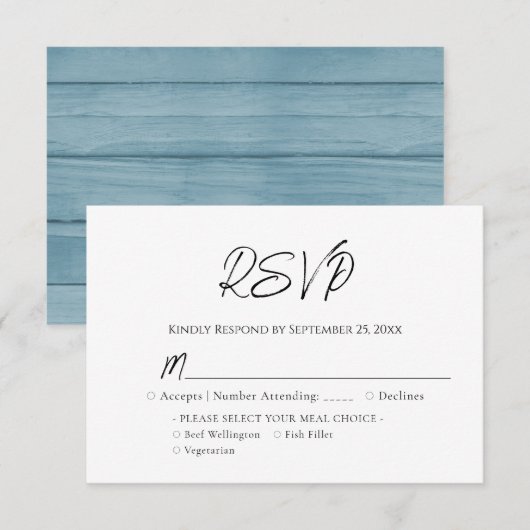 Blauw Hout Wedding RSVP (Voorkant / Achterkant)