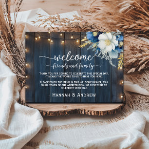Blauw Hout Welkom Gift Bag Mand Place Card Informatiekaartje