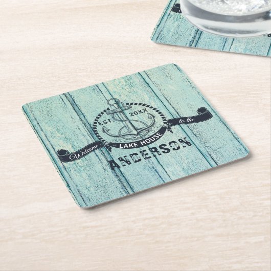 Blauw hout Welkom in het meer Kartonnen Onderzetters (Schuin)