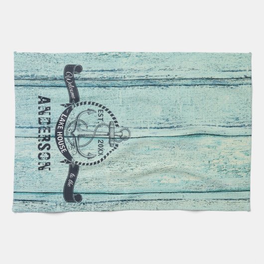 Blauw hout Welkom in het meer Theedoek (Horizontaal)