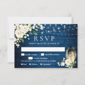 Blauw hout witte rozen RSVP-kaart met maaltijdkeuz RSVP Kaartje (Voorkant)