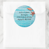 Blauw hout Zeesterren schelpen retouradres Ronde Sticker (Tas)