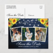 Blauw Hout Zonnebloem Floral 3 Foto Bewaar de datu Uitnodiging Briefkaart (Voorkant / Achterkant)