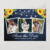 Blauw Hout Zonnebloem Floral 3 Foto Bewaar de datu Uitnodiging Briefkaart (Voorkant)