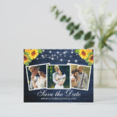 Blauw Hout Zonnebloem Floral 3 Foto Bewaar de datu Uitnodiging Briefkaart (Staand voorkant)