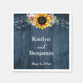 Blauw hout Zonnebloemlampjes Namen & Datum Servet (Voorkant)