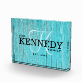 Blauw Houten Familie Monogram Achternaam Typografi Fotoblokken (Rechts)