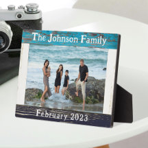 Blauw Houten Familienaam 5" x 7" Fotolijst Rustic