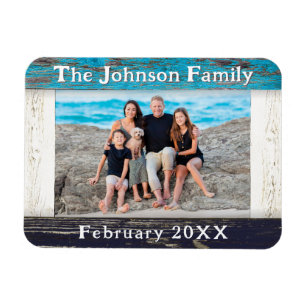 Blauw Houten Familienaam Fotolijst Rustic Magneet
