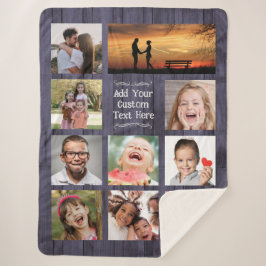 Blauw houten fotocollage met tekst sherpa deken