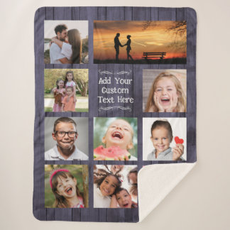 Blauw houten fotocollage met tekst sherpa deken