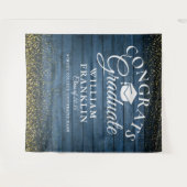 Blauw Houten Goud Glitter Afstudeerfoto Achtergron Wandkleed (Voorkant (horizontaal))