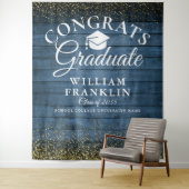 Blauw Houten Goud Glitter Afstudeerfoto Achtergron Wandkleed (In situ)