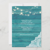 Blauw Houten Kant & Slingerlichten Bruidsfeest Kaart (Achterkant)