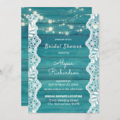 Blauw Houten Kant & Slingerlichten Bruidsfeest Kaart (Voorkant / Achterkant)