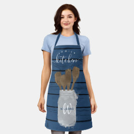 Blauw Houten Keukenlepel Familie Pot Rustiek  Schort