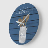 Blauw houten keukenlepel in pot - familiedecoratie grote klok (Hoek)