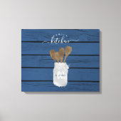 Blauw houten keukenlepel op pot familiedecoratie canvas afdruk (Voorkant)