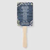 Blauw Houten Koordlichten & Kant Trouwprogramma Handwaaier (Achterkant)