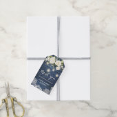 Blauw houten met witte bloemen in een weckpot met  cadeaulabel (Met Touw)
