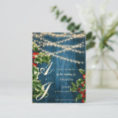 Blauw Houten Monogram Kerstmishuwelijk sparen de d Aankondigingskaart (Staand voorkant)