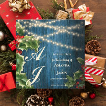 Blauw Houten Monogram Kerstmishuwelijk sparen de d