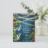 Blauw Houten Monogram Kerstmishuwelijk sparen de d Uitnodiging Briefkaart (Staand voorkant)