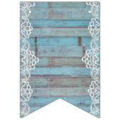 Blauw houten paneel met witte kant vlaggetjes (Tweede vlag)