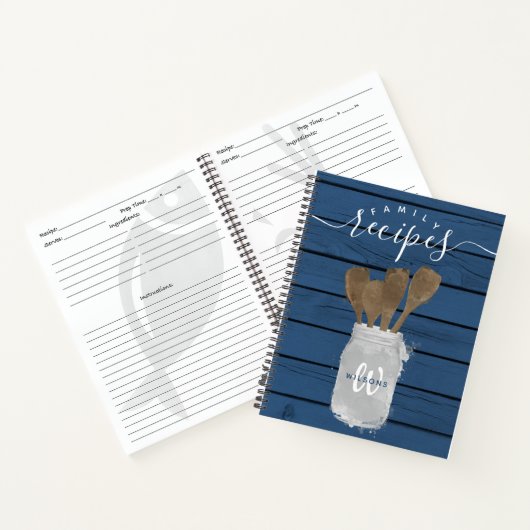 Blauw Houten Pot Lepel Familie Recepten Kookboek R Notitieboek (Binnen)