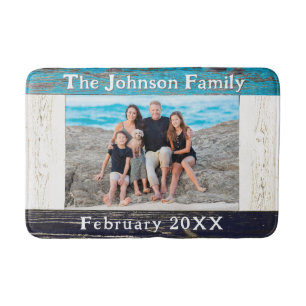 Blauw Houten Rustieke Lijst Familie Naam Foto Badmat