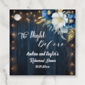 Blauw Houten Rustieke Witte Bloemen Probedineren Bedankjes Labels (Voorkant)
