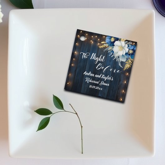 Blauw Houten Rustieke Witte Bloemen Probedineren Bedankjes Labels