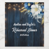 Blauw Houten Rustieke Witte Bloemige Oefen Diners Wijn Etiket (Enkel label)