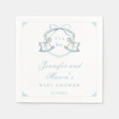 Blauw houten schommelend paard kuif baby jongen do servet (Voorkant)