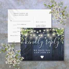 Blauw Houten Slingerlichten Liedverzoek RSVP Ansic Uitnodiging Briefkaart