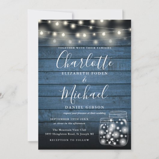 Blauw Houten Slingerlichten Metselaars Potten Trou Kaart (Voorkant)