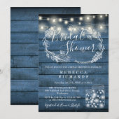 Blauw Houten Slingerlichten Metselwerkpotten Bruid Kaart (Voorkant / Achterkant)