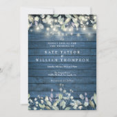 Blauw houten snoerlichten salie lila bruiloft kaart (Voorkant)