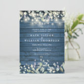 Blauw houten snoerlichten salie lila bruiloft kaart (Staand voorkant)