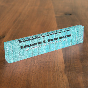 Blauw Houten Verticale Latten Kantoor  Naambordje