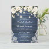 Blauw Houten Witte Bloemen Kant Mouten Potten Kaart (Staand voorkant)